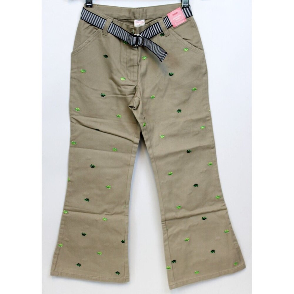 NEW 2006/05 Gymboree Prep Club Khaki Pants sz 7 Spring Turtle Ruffle Belt Embroi